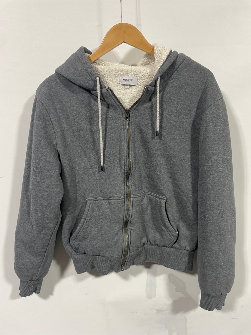 Hyden Yoo Gray Sherpa-Lined Zip Hoodie with Drawstring